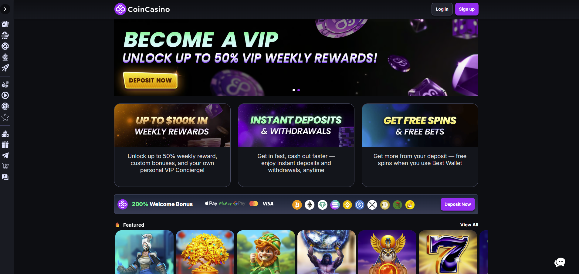 CoinCasino - homepage on desktop